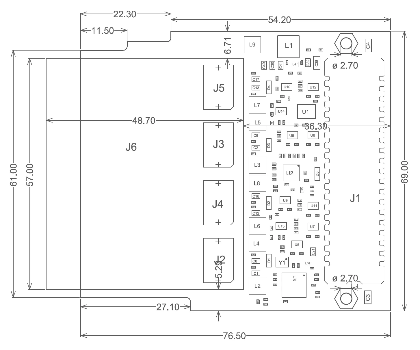 Quad SFP28 FMC mechanical drawing