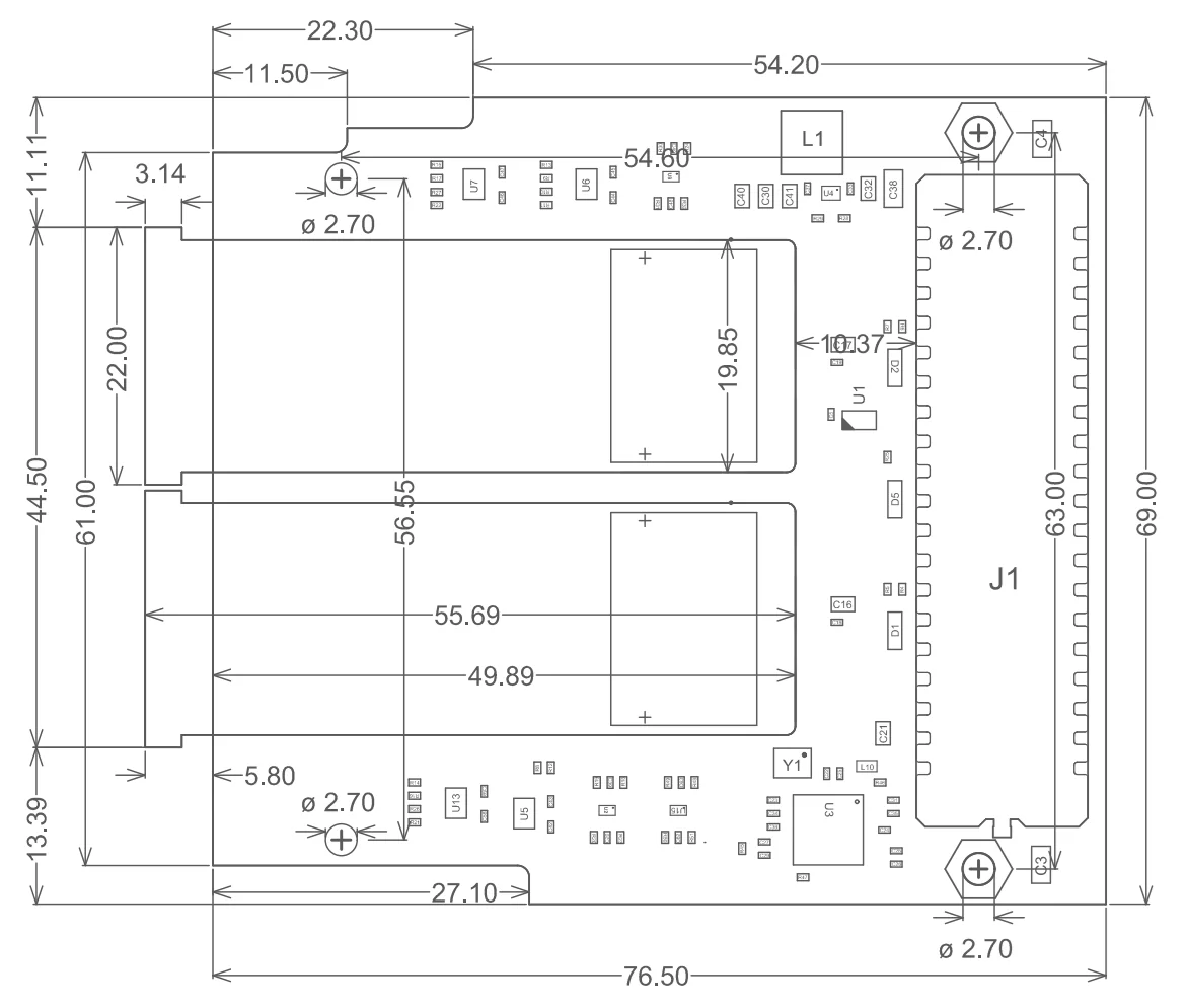 2x QSFP28 FMC dimensions